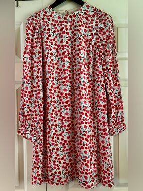 LOFT Cream Dress with Red Cherry Print
